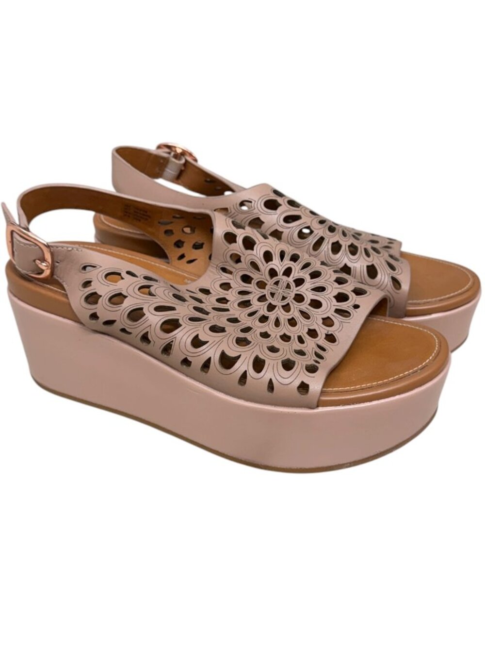 Fitflop  Eloise Leather Laser Cut Floral Platform Sandal Women's Size 7